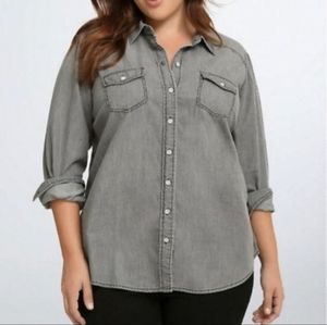 Torrid grey denim button down shirt